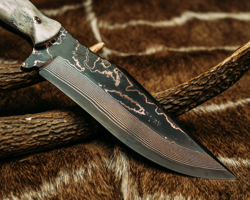 American Bowie Jr.- Baker Forge CopperMai Random Pattern- CO Elk, Patriot Mosaic Pins, Copper Lanyard Pin, Contoured Grip
