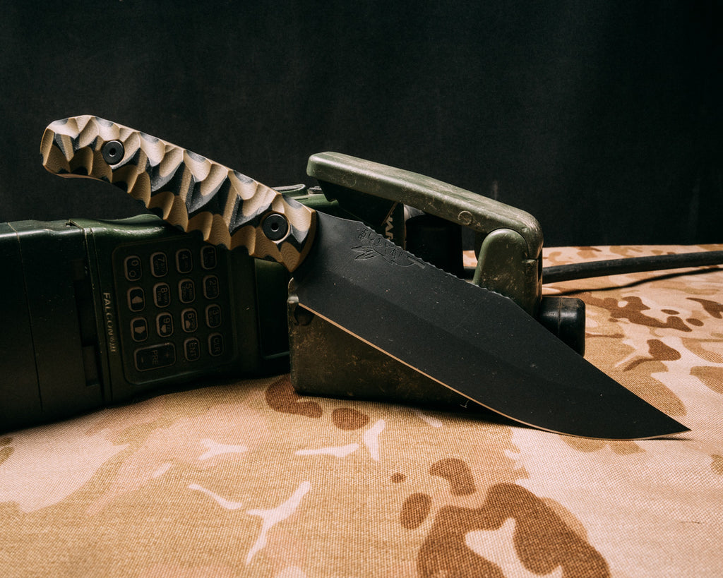 Crow Scout Ultralight- 3 layered OD Green and black G10, sniper grey cerakote, allen bolts, chaos grip