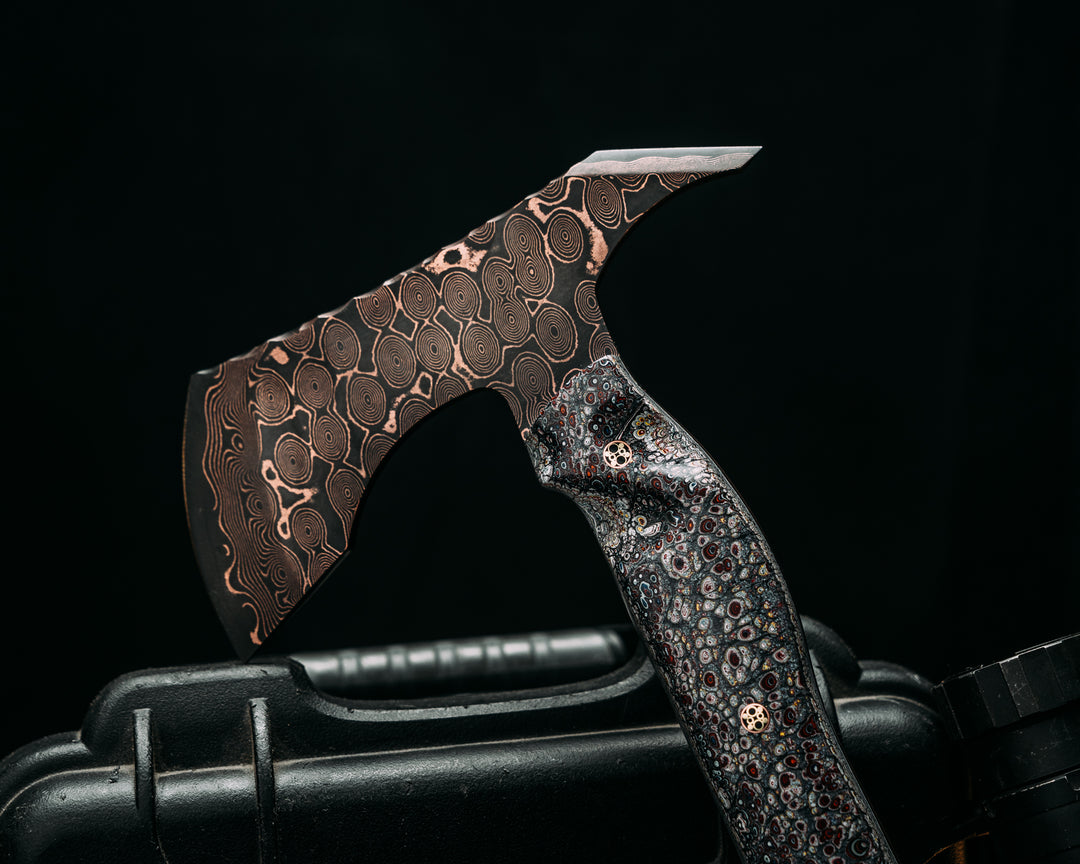Recce Alpha Hawk- Baker Forge Raindrop CopperMai- Fordite in Resin, Mosaic Pins, Textured Grip