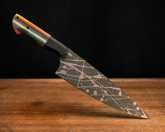 Chef Blade- Black G10 and Southwest Blanket G-Carta, CF Pins, CF Lanyard Pin, Smooth Grip