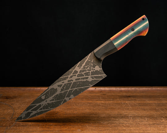 Chef Blade- Black G10 and Southwest Blanket G-Carta, CF Pins, CF Lanyard Pin, Smooth Grip