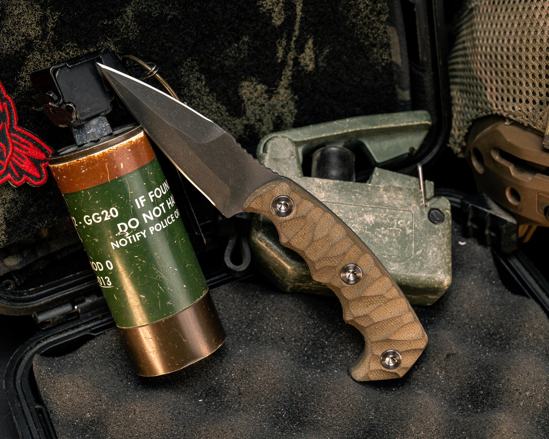 3" HUMINT- OD Green Canvas Micarta, Ti Allen Bolts, Textured Grip