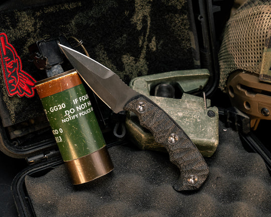 3" HUMINT- Black Canvas Micarta, Ti Allen Bolts, Textured Grip