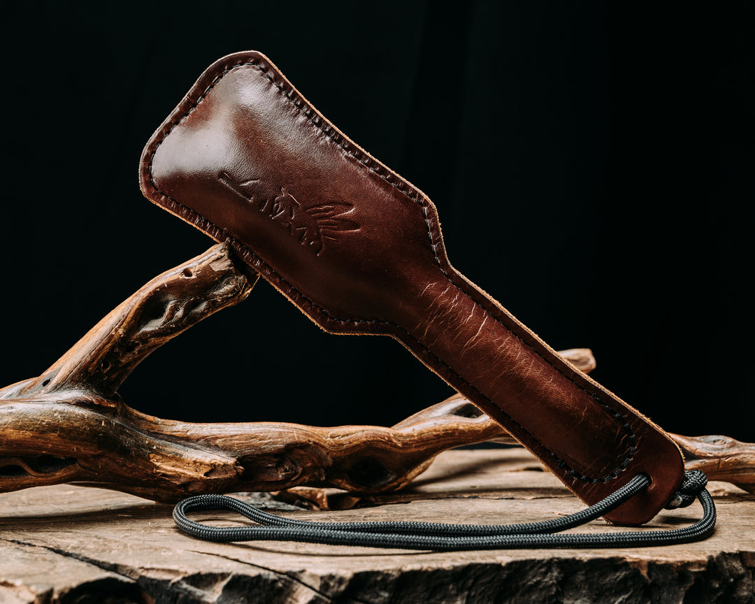 Slap Jack - HFB Logo, Tan Leather, Paracord Wrist Strap.