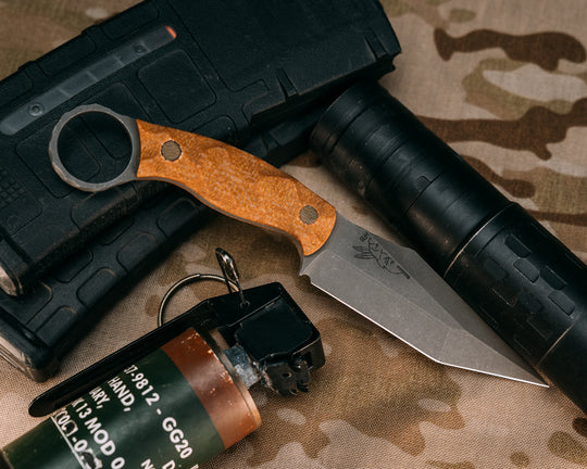 Ringed Tac Tanto- Castille Jute Micarta, OD Green Micarta Pins, Chaos Grip