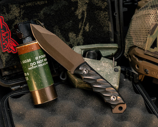 Disaster Jr- Black Dunes Carbon, Midnight Bronze Cerakote, Allen Bolts, Textured Grip