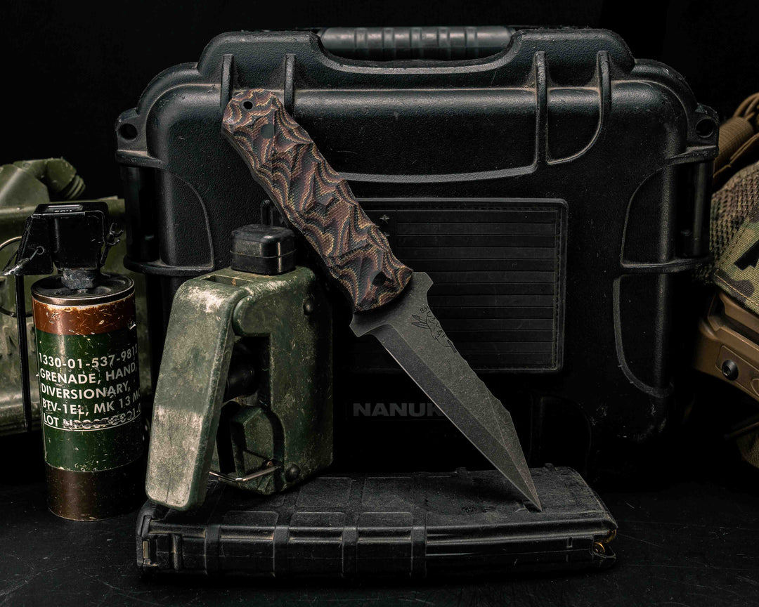 Combat Dirt Nap- Python Canvas Micarta, CF Pins, CF Lanyard Pin, Textured Grip