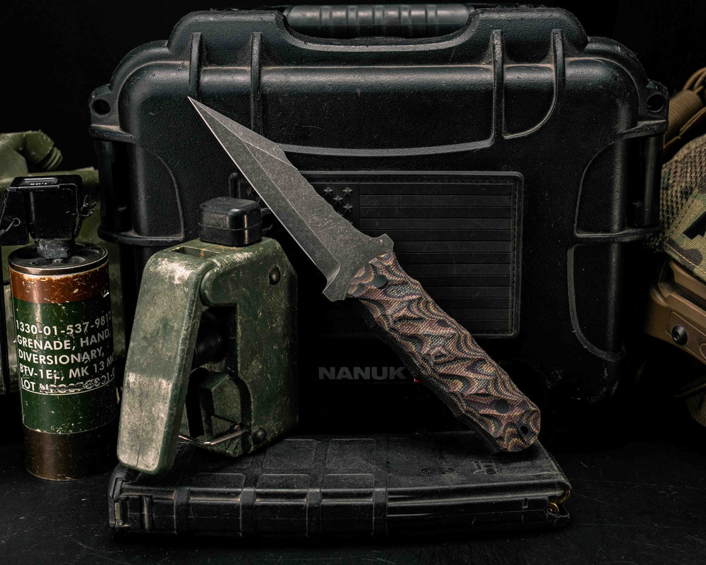 Combat Dirt Nap- Python Canvas Micarta, CF Pins, CF Lanyard Pin, Textured Grip
