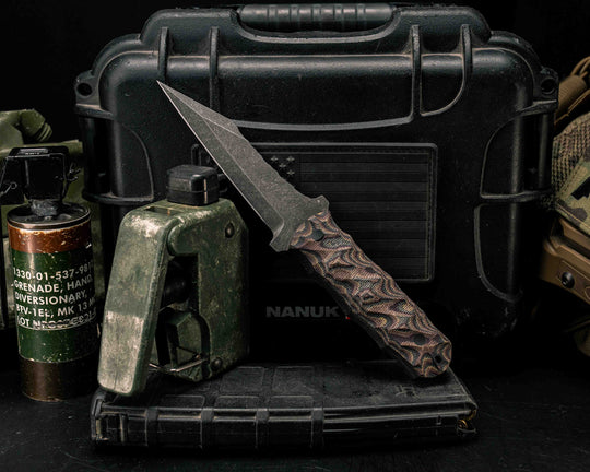 Combat Dirt Nap- Python Canvas Micarta, CF Pins, CF Lanyard Pin, Textured Grip