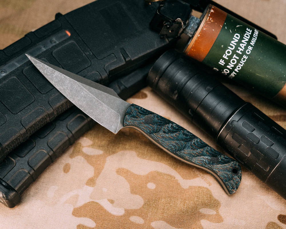 Gulo Gulo- Kamari Burlap Micarta, Black Micarta Pins, Chaos Grip