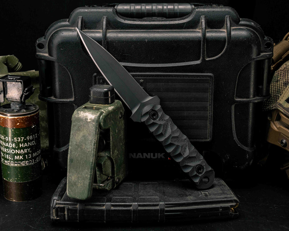 Combat Dagger- Black G10, Armor Black Cerakote, Allen Bolts, Textured Grip