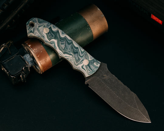 Disaster Cub- Burl G10 Forest Green/Tan/Grey, Desert Tan G10 Pins, OD Green G10 Lanyard Pin, Chaos Grip