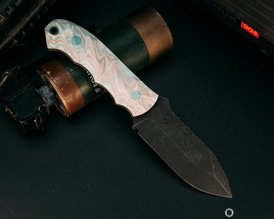 Disaster Cub- Burl G10 Ivory/Tiffani Blue/Tan, Tiffany Blue G10 Pins, Teal G10 Lanyard Pin, Chaos Grip