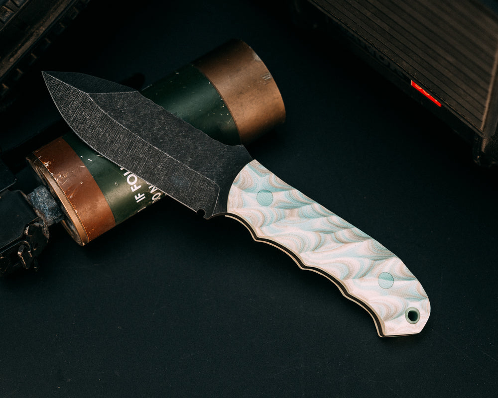 Disaster Cub- Burl G10 Ivory/Tiffani Blue/Tan, Tiffany Blue G10 Pins, Teal G10 Lanyard Pin, Chaos Grip