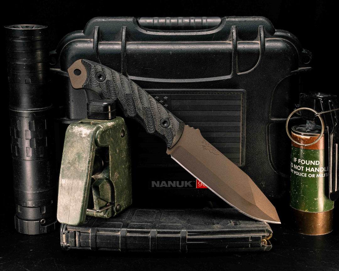 Disaster Breacher- Black Canvas Micarta, Midnight Bronze Cerakote, Allen Bolts, Textured Grip