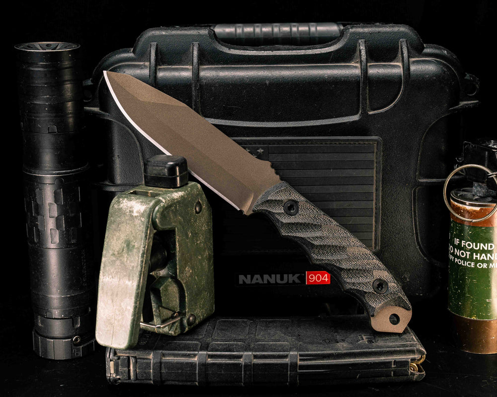 Disaster Breacher- Black Canvas Micarta, Midnight Bronze Cerakote, Allen Bolts, Textured Grip