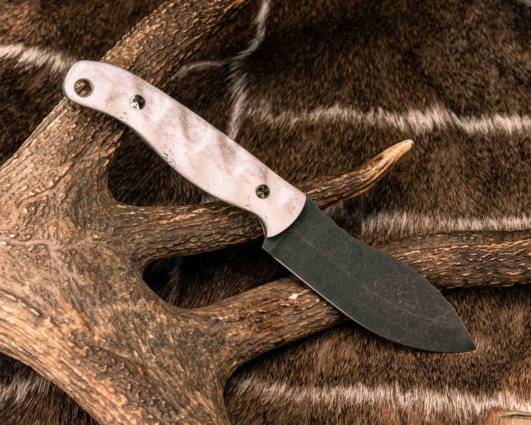 Hunter Skinner- Elk Antler, Mosaic Pins, Brass Lanyard Pin, Textured Grip