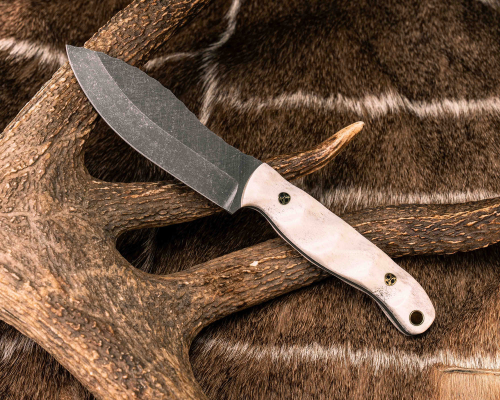 Hunter Skinner- Elk Antler, Mosaic Pins, Brass Lanyard Pin, Textured Grip