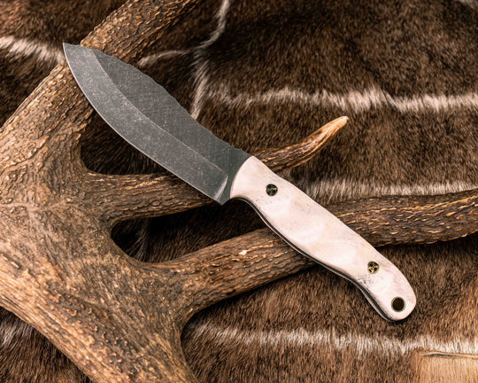 Hunter Skinner- Elk Antler, Mosaic Pins, Brass Lanyard Pin, Textured Grip