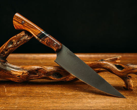 Chef Set- Dyed Redwood, Black G10 and Copper Pin Striping, Black Canvas Micarta Split, Desert Ironwood, Patriot Mosaic Pins, Smooth Grip