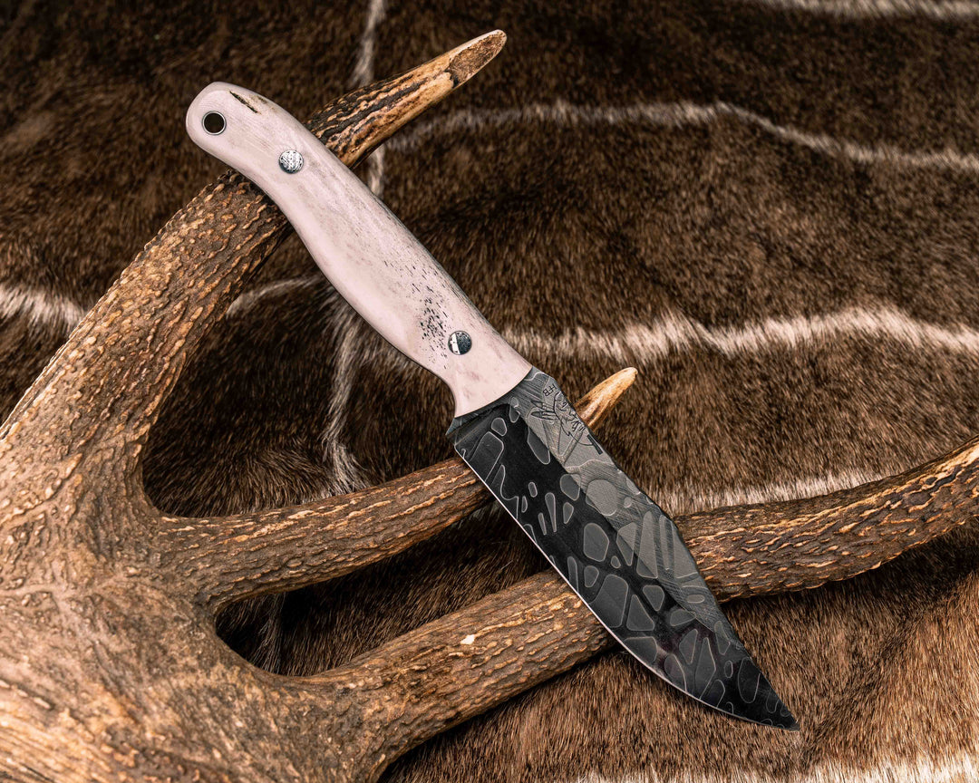 Crow Scout- Elk Antler, Mosaic Pins, Aluminum Lanyard Pin, Textured Grip