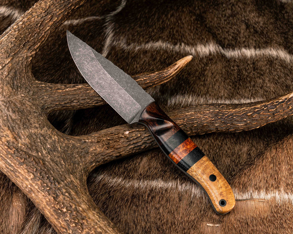 Crow Jr- Desert Ironwood, Ancient Bog Oak and Lion's Blood Amboyna Split, Teak, CF Pins, CF Lanyard Pin, Textured Grip