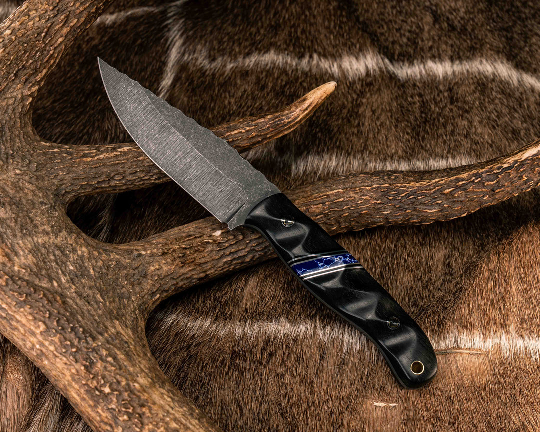 Crow Jr- Ancient Bog Oak, Black G10, Aluminum and Sodalite Tru-stone Split, Mosaic Pins, Brass Lanyard Pin, Textured Grip