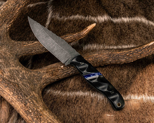 Crow Jr- Ancient Bog Oak, Black G10, Aluminum and Sodalite Tru-stone Split, Mosaic Pins, Brass Lanyard Pin, Textured Grip