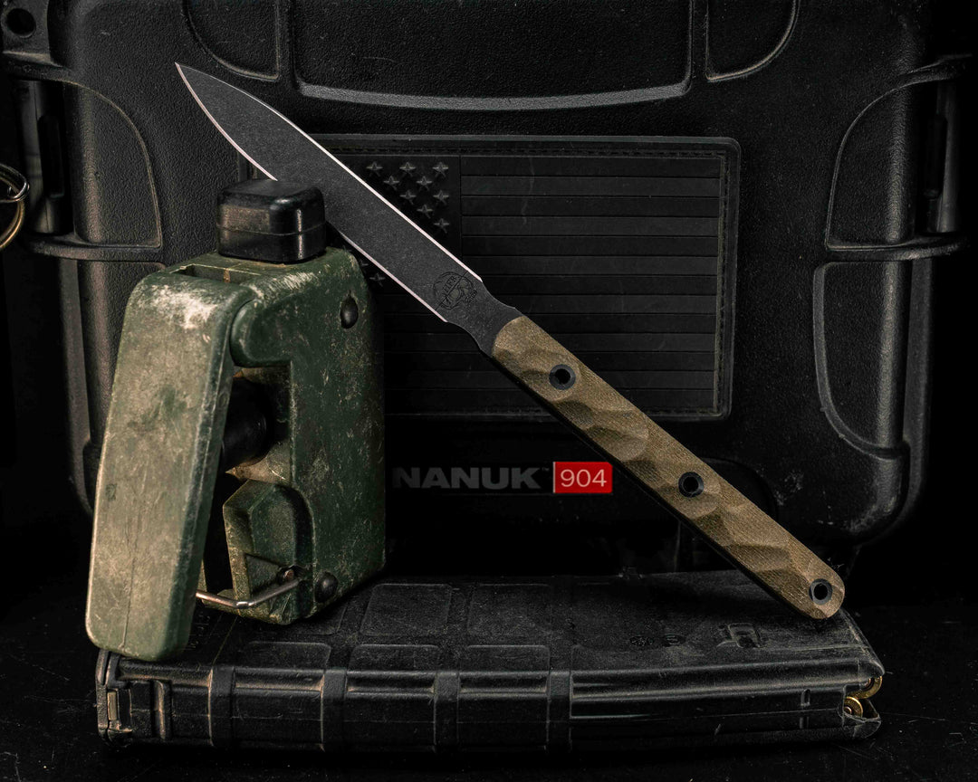 OSS Spike - OD Green Canvas Micarta, CF Hollow Pin, Textured Grip