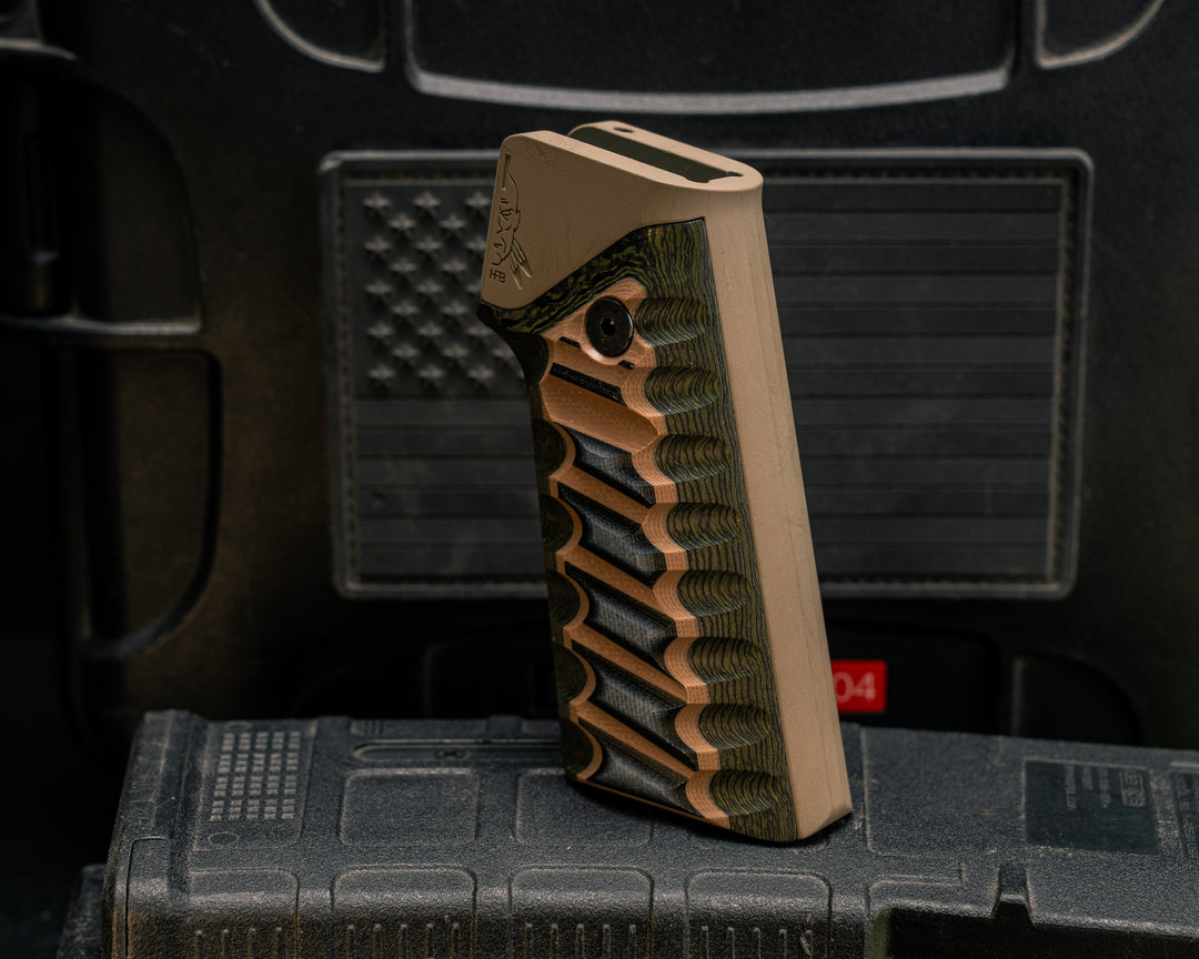 AR style Grip System - Black and Coyote G10 Over Jungle Wear FAT Carbon, Magpul FDE Cerakote, Snake Grip