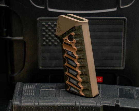 AR style Grip System - Black and Coyote G10 Over Jungle Wear FAT Carbon, Magpul FDE Cerakote, Snake Grip