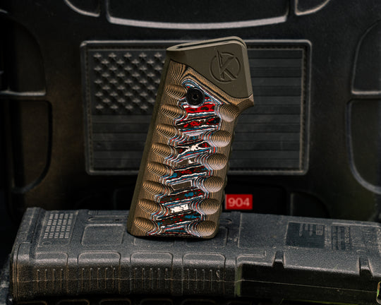 AR style Grip System - Nebula FAT Carbon Over Coyote and Black G10, OD Green Cerakote, Snake Grip