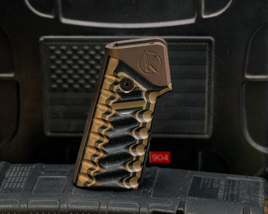 AR style Grip System - OD Green and Black G10, Midnight Bronze Cerakote, Snake Grip