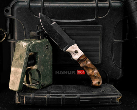 Disaster Cub Gen 3- Elk Antler, Black G10 and Brass Pin Striping, Desert Ironwood Split, Teak, Mosaic Pins, Brass Lanyard Pin, Textured Grip