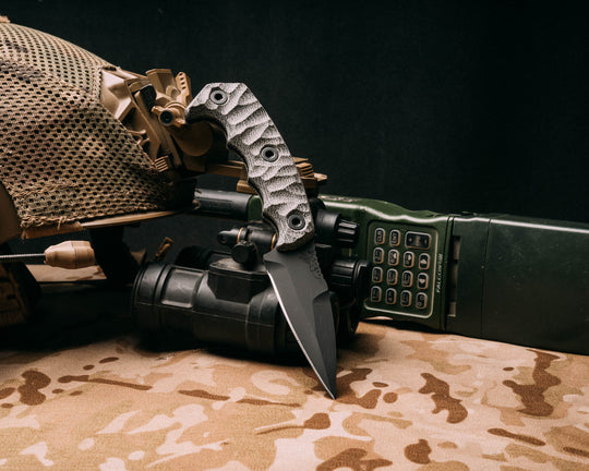 3" HUMINT- Black Canvas Micarta, Armor Black Cerakote, Allen Bolts, Textured Grip