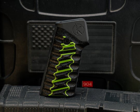 AR style Grip System - OD Green and Black G10 Over Black Burlap Micarta, Gun Metal Gray Cerakote, Snake Grip