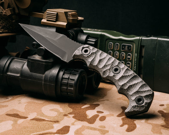 3" HUMINT- Black Canvas Micarta, Armor Black Cerakote, Allen Bolts, Textured Grip