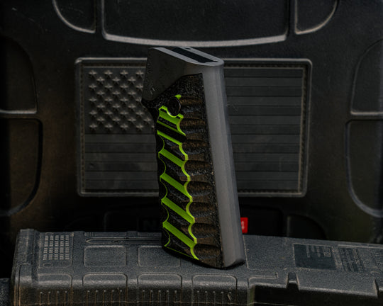 AR style Grip System - OD Green and Black G10 Over Black Burlap Micarta, Gun Metal Gray Cerakote, Snake Grip