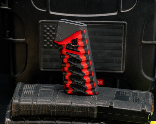 AR style Grip System - Black Canvas Micarta Over Cherry and Black G10, Gun Metal Gray Cerakote, Snake Grip