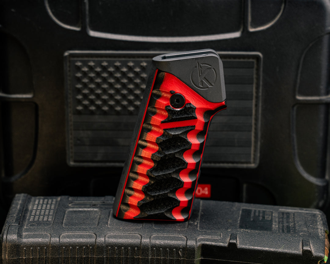 AR style Grip System - Black Canvas Micarta Over Cherry and Black G10, Gun Metal Gray Cerakote, Snake Grip