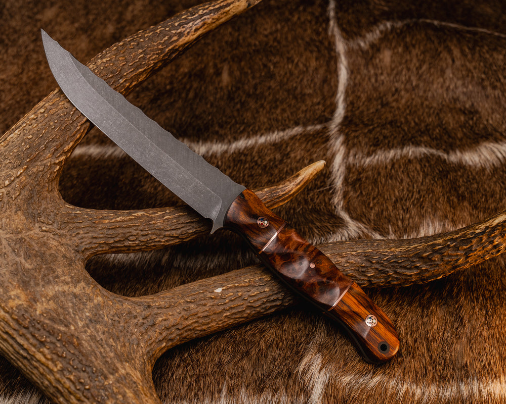 Crow Breakdown- Desert Ironwood, Copper Pin Striping, Redwood Burl Split, Copper Patriot Mosaic Pins, CF Lanyard Pin, Textured Grip