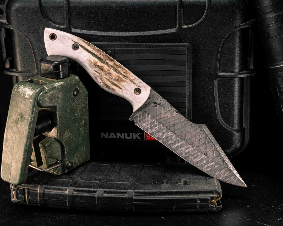 Widow Maker- Elk antler, Mosaic Pins, Copper Lanyard Pin, Smooth Natural Grip