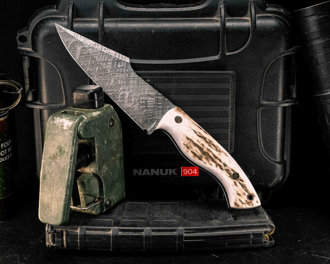 Widow Maker- Elk antler, Mosaic Pins, Copper Lanyard Pin, Smooth Natural Grip