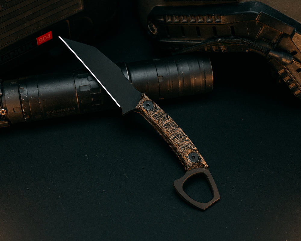 SHPOS - Black Burlap Micarta, Armor Black Cerakote, Allen Bolts, Iron Grip