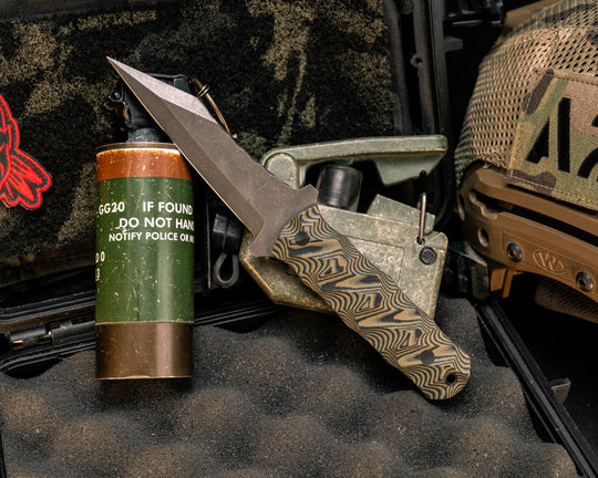 Combat Dirt Nap- OD Green and Black Layered G10, CF Pins, CF Lanyard Pin, Chaos Grip