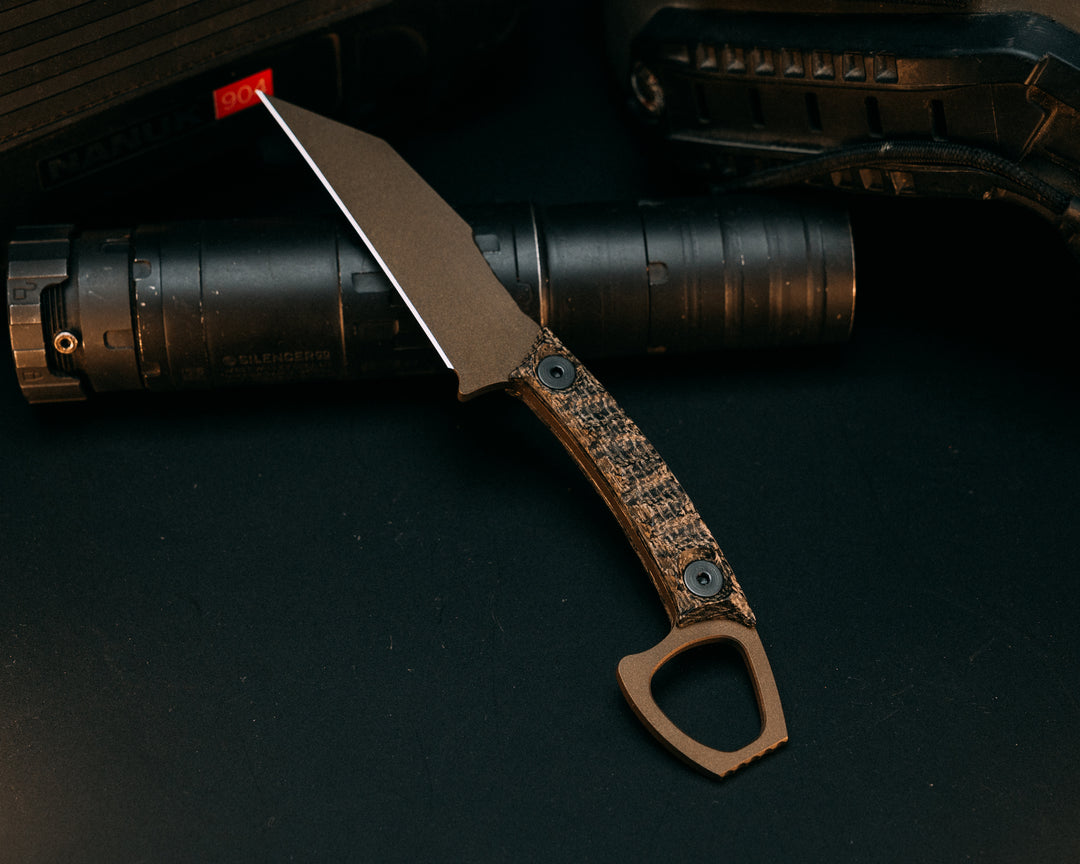 SHPOS - Black Burlap Micarta, Midnight Bronze Cerakote, Allen Bolts, Iron Grip