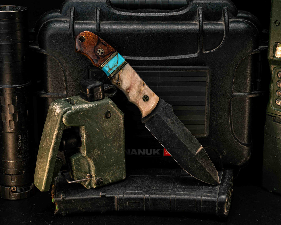 Disaster Jr Gen 3- Ram's Horn, Black G10 and Brass Pin Striping, Turquoise with Gold Web Tru-stone Split, Desert Ironwood, Mosaic Pins, Brass Lanyard Pin, Smooth Grip