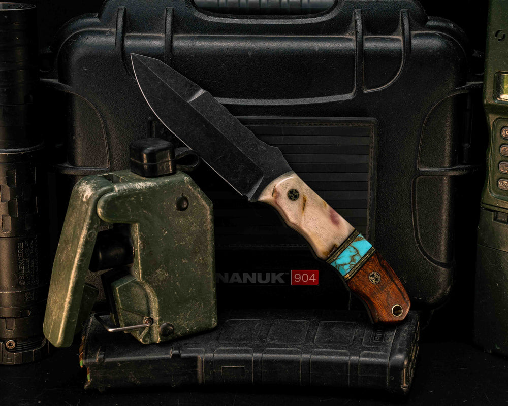 Disaster Jr Gen 3- Ram's Horn, Black G10 and Brass Pin Striping, Turquoise with Gold Web Tru-stone Split, Desert Ironwood, Mosaic Pins, Brass Lanyard Pin, Smooth Grip