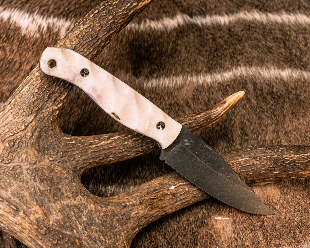 Crow Jr- Elk antler, Mosaic Pins, Brass Lanyard Pin, Textured Grip