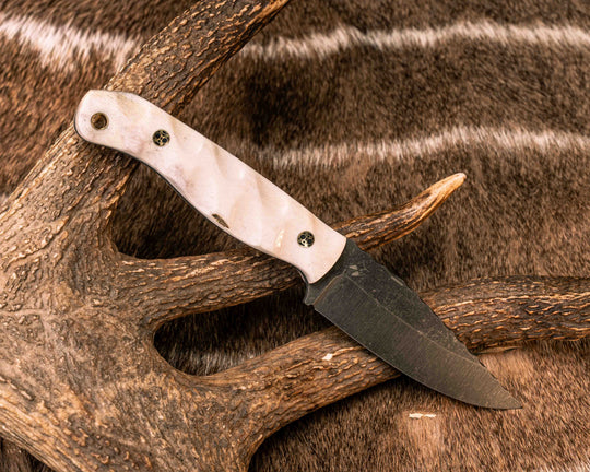 Crow Jr- Elk antler, Mosaic Pins, Brass Lanyard Pin, Textured Grip